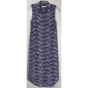Equipment‎ Femme 100% Silk Maxi Shirt Dress S Blue White 1024